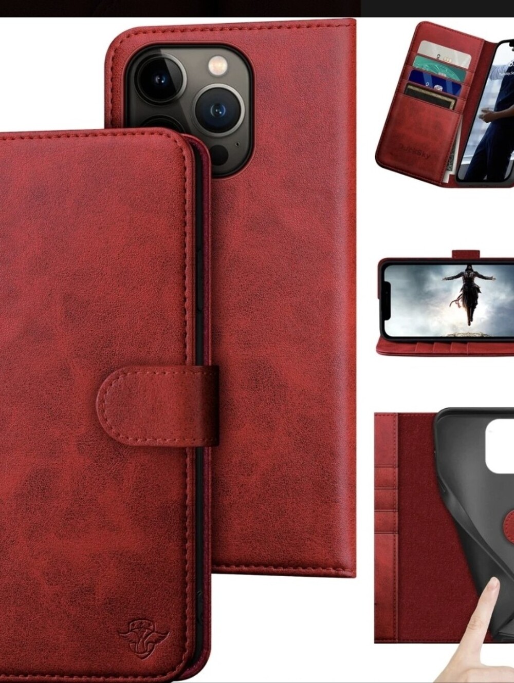 Red Leather Wallet I Phone 14 PRO MAX 6.7 Case -